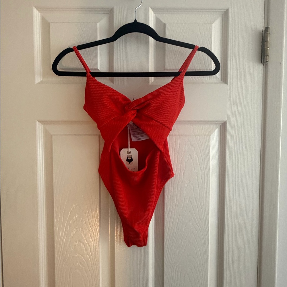NWT Billabong Red Mika Ribbed One Piece Swimsuit XS